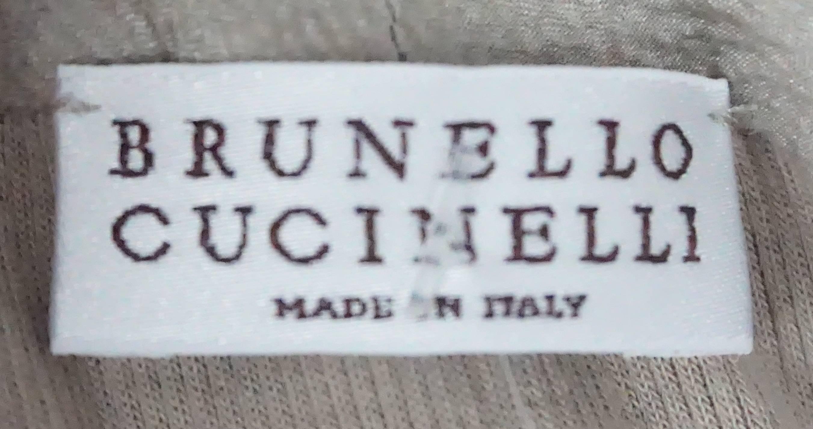 Brunello Cucinelli Tan Cotton Knit S/S Top w/ Silk Collar - S In Excellent Condition In West Palm Beach, FL