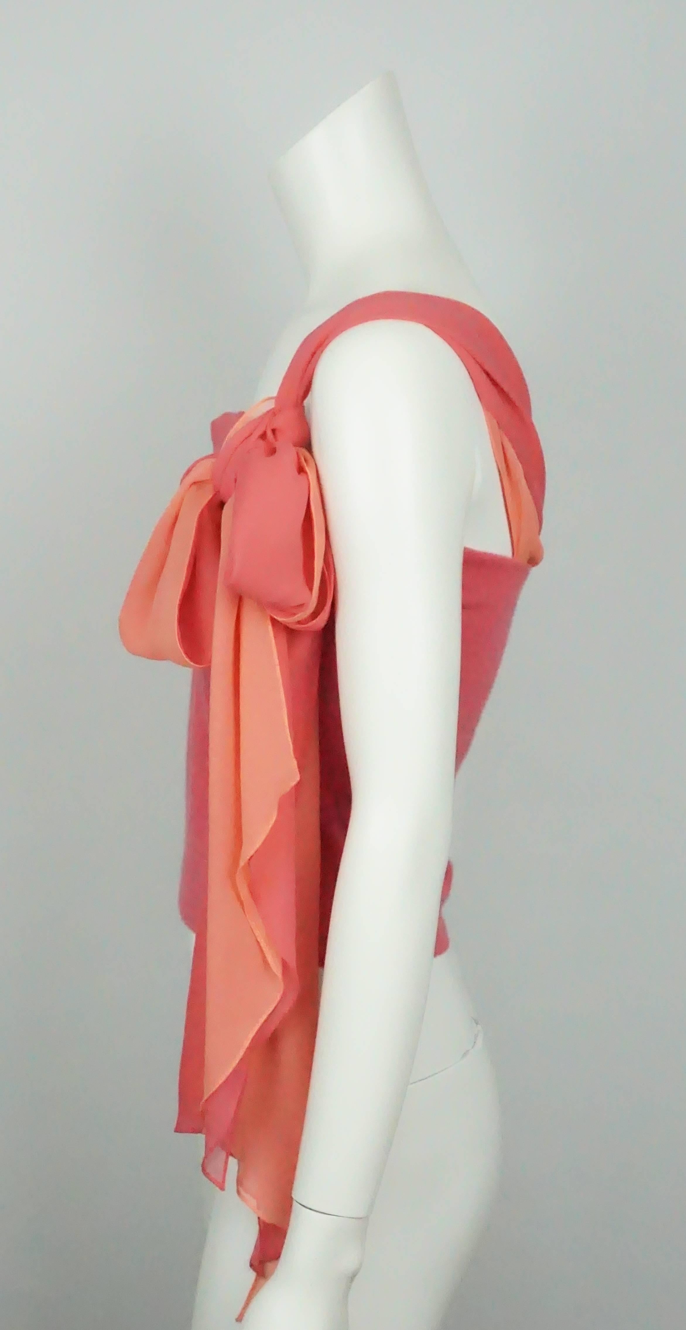 Ralph Lauren Black Label Coral Cashmere and Silk Tie Top - M  This top can be worn as a strapless as the torso portion of the top is made of a cashmere knit and has a built in band serving as support/bra like. It has a double layered 9 inch silk