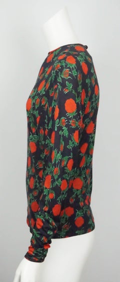 Ungaro Vintage Black and Red Floral  Cotton Jersey Top - 6 - Circa 80's