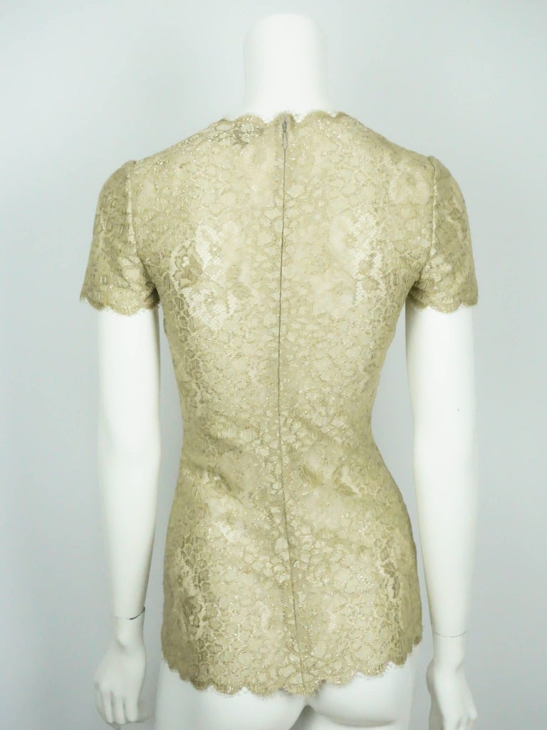 Emanuel Ungaro Gold Shimmery Lace Top with Sleeves - Medium For Sale at 1stDibs