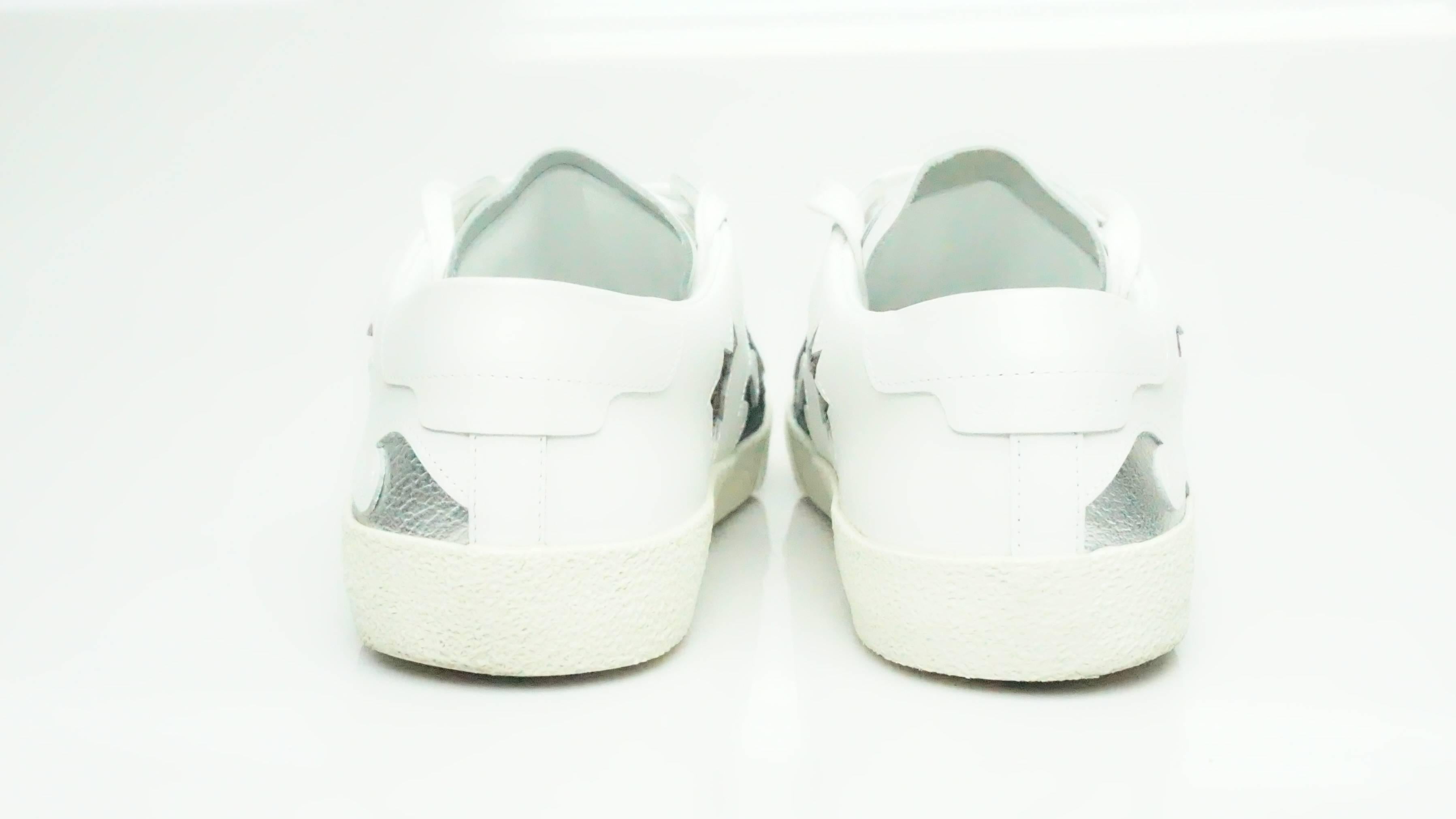 Saint Laurent White Sneaker with Sequin Detail  In New Condition In West Palm Beach, FL