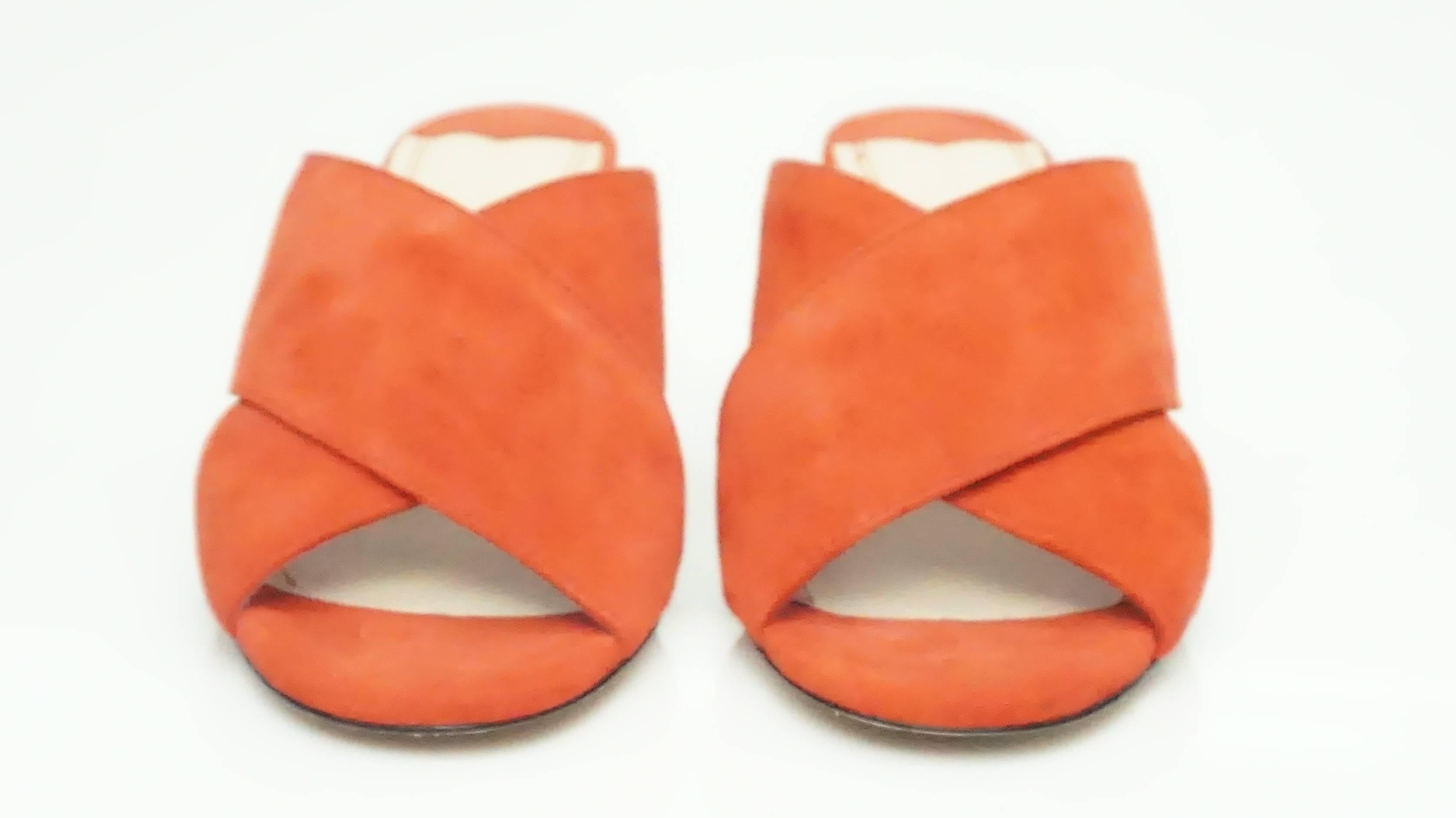 Orange Sandro Red Suede Sandals w/ Chunky Heel and Star Details - 36