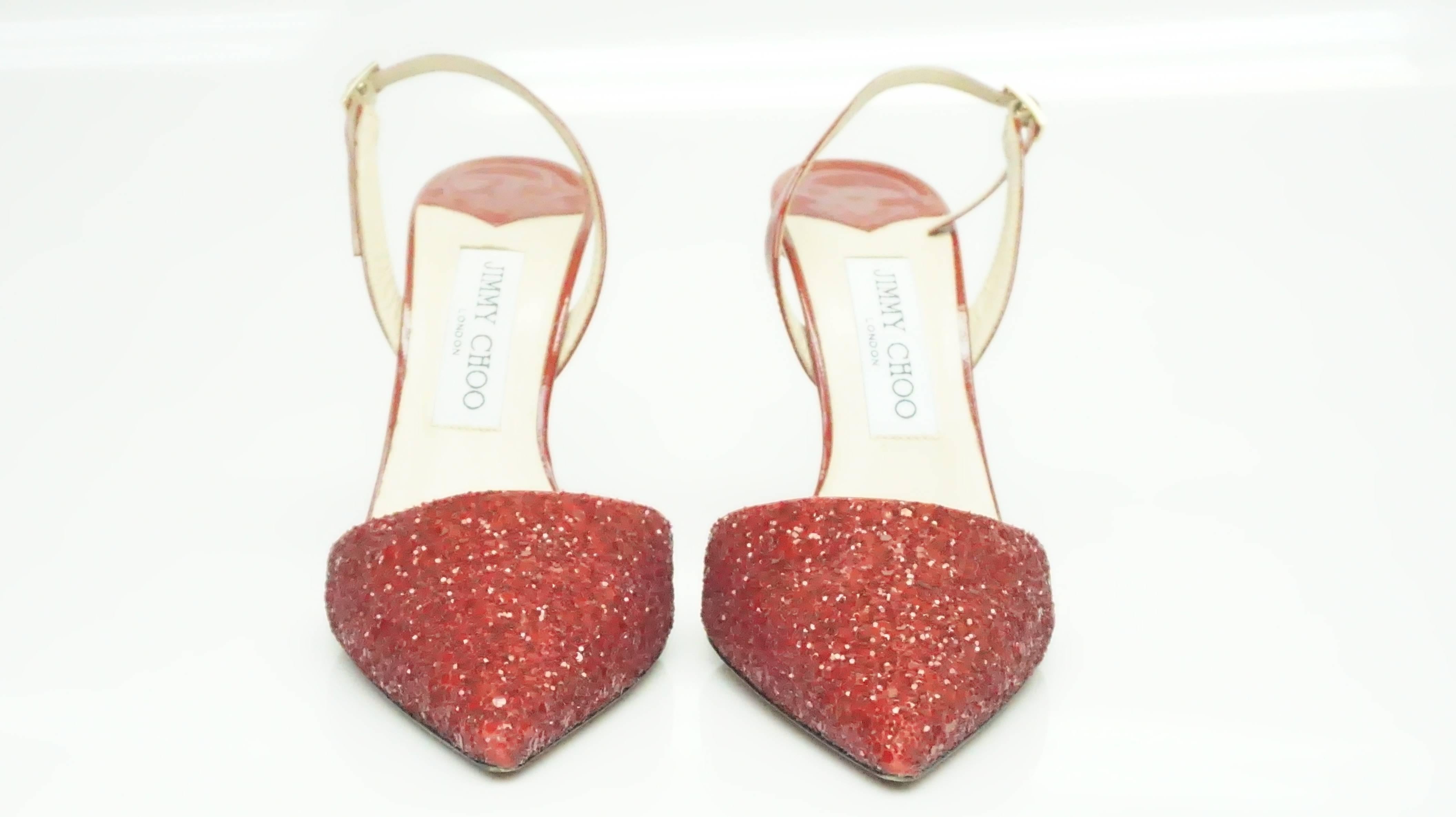Jimmy Choo Red Slingback w/ Sequin - 36.5 In Excellent Condition In West Palm Beach, FL