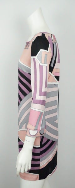 Emilio Pucci Pink, Black, and Earthtones Printed L/S Dress - 6