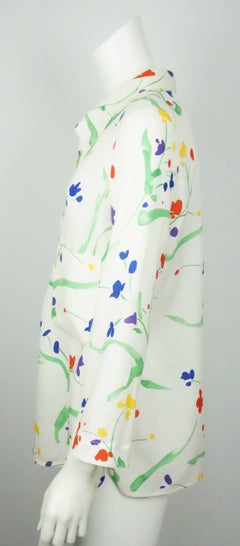 Valentino Vintage White and Multi Floral Print Long Top - 10