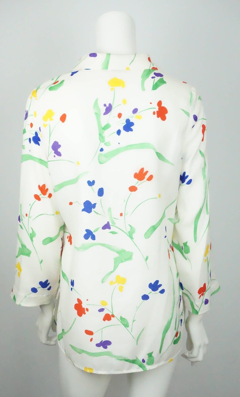 Valentino Vintage White and Multi Floral Print Long Top - 10 For Sale ...