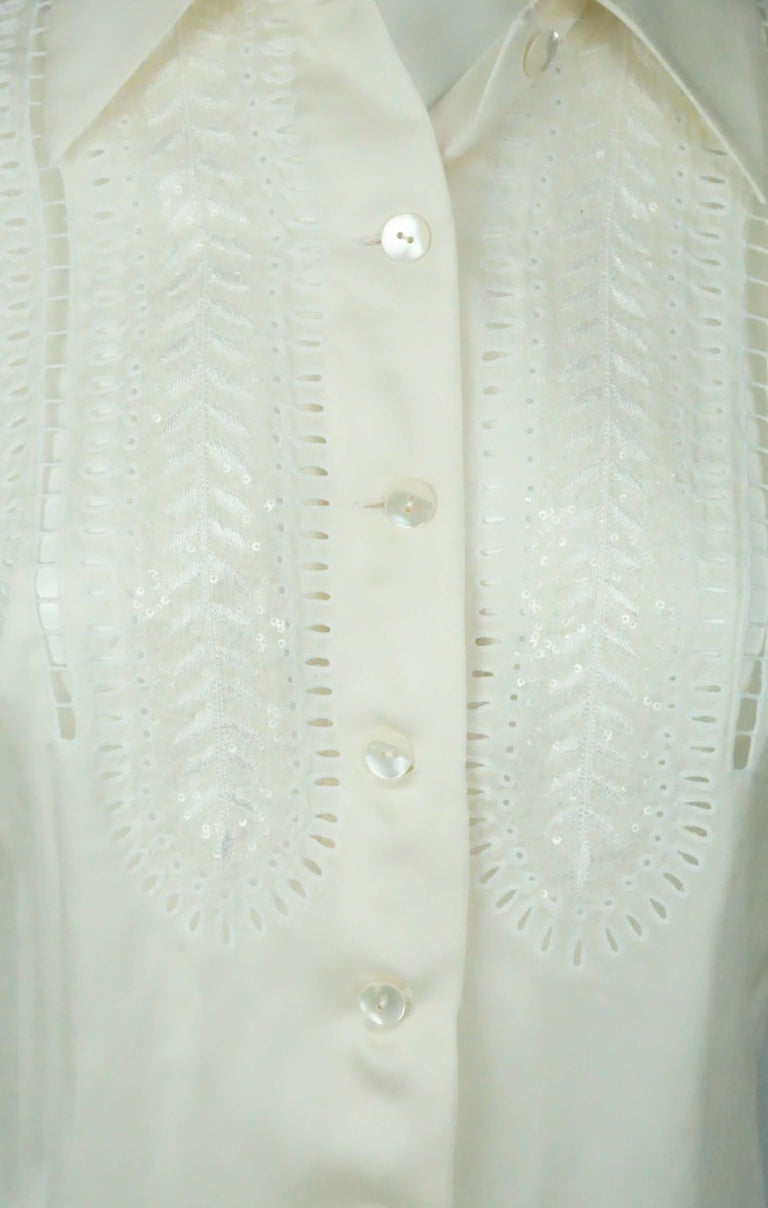 Chemisier Valentino En Soie Blanche - Col V, Manches Longues - Taille 12, Neuf Avec Étiquettes