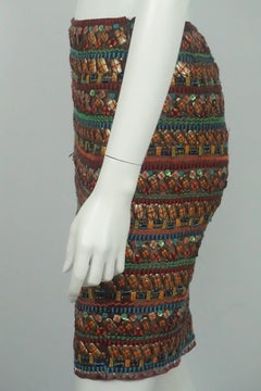 Oscar De La Renta Multi Colored Beaded Stone Skirt - Small