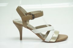Lanvin Brown / White / Metallic Gold Strappy Heel