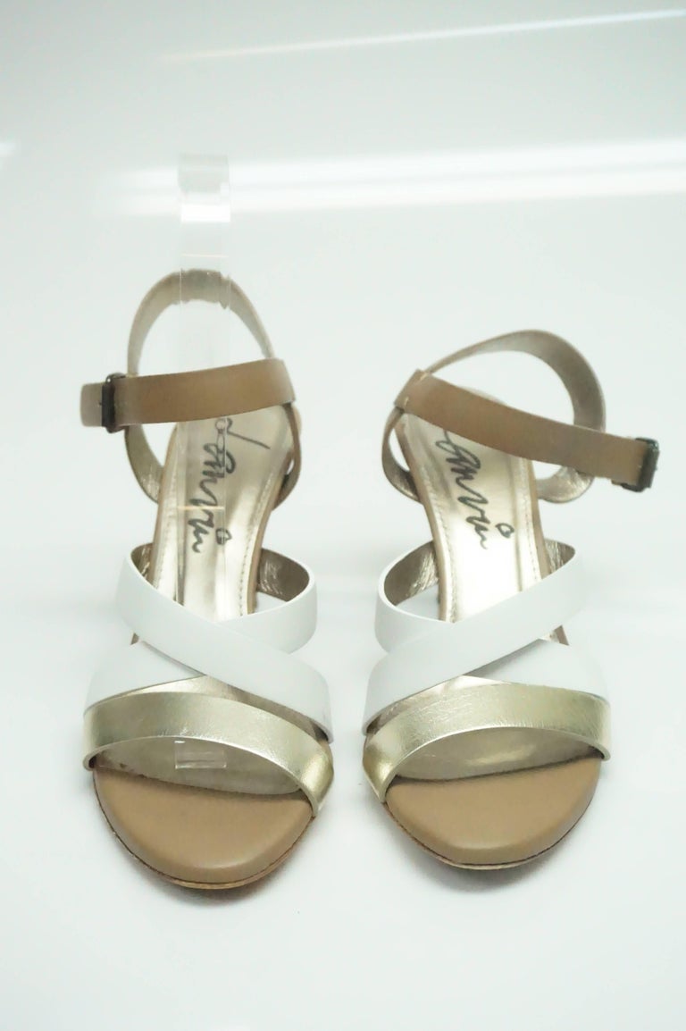 Lanvin Brown / White / Metallic Gold Strappy Heel For Sale at 1stDibs ...