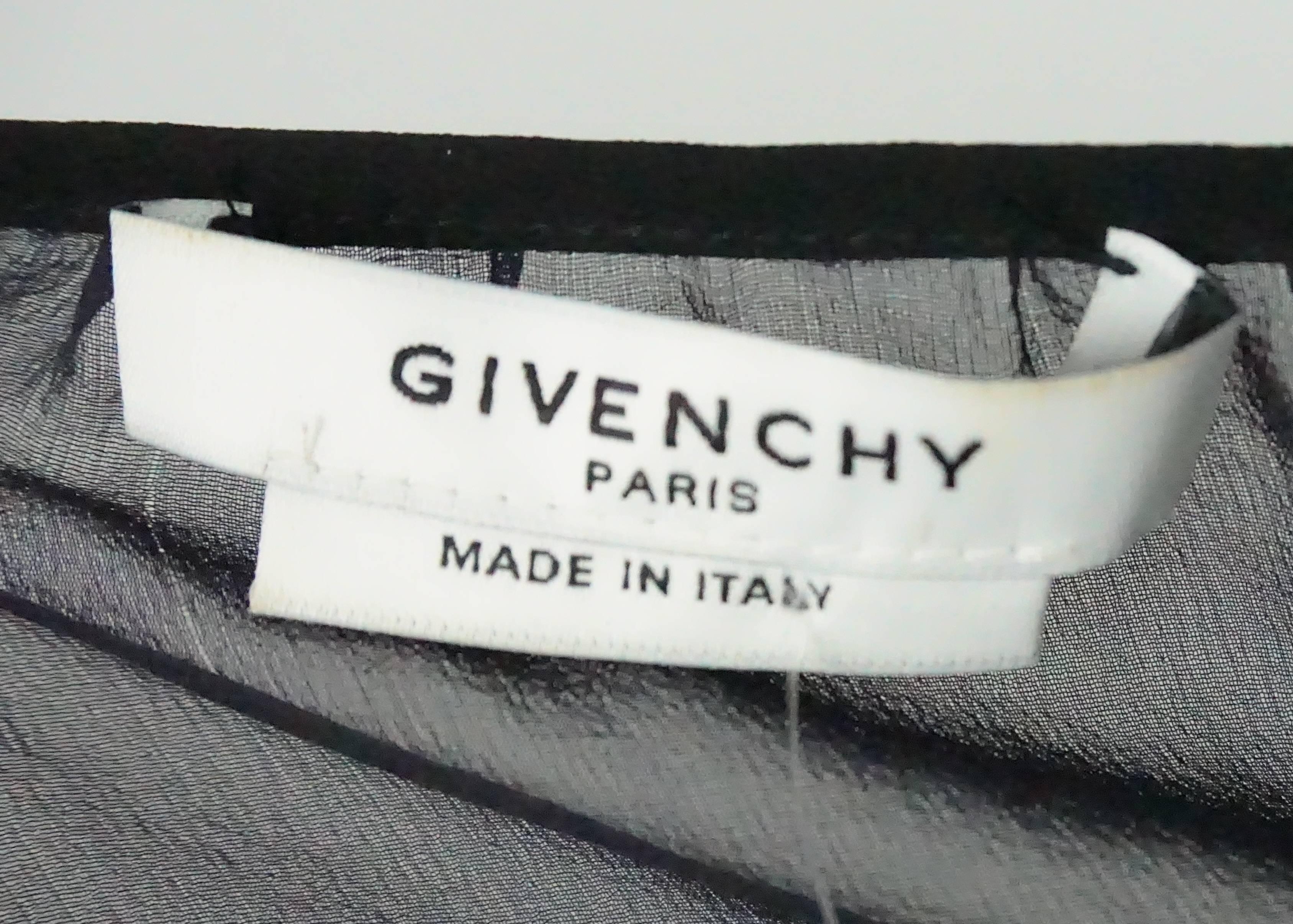 Gray Givenchy Sheer Animal Print Silk Chiffon Peasant Style Top - 44 For Sale