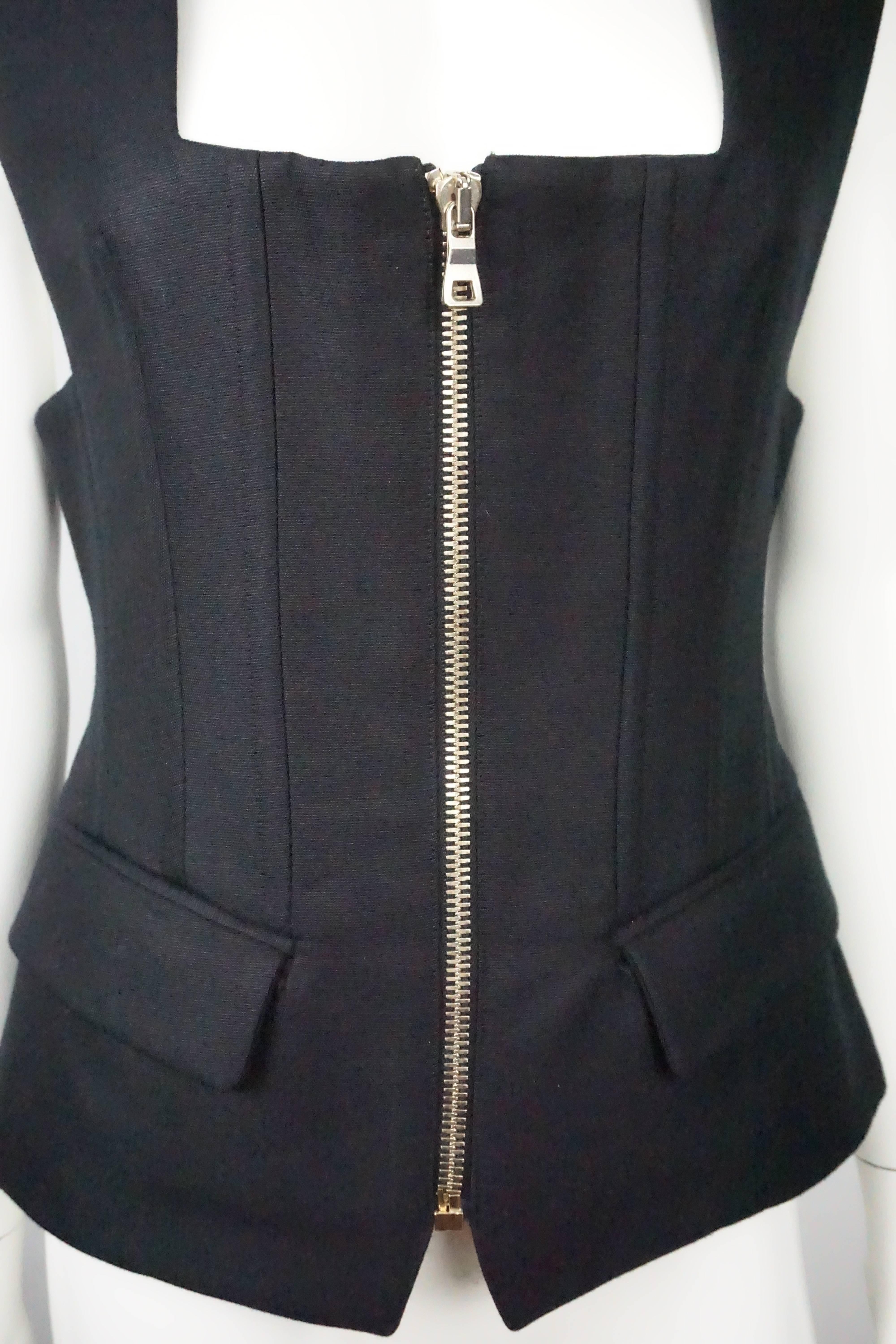 Balmain Black Sleeveless Silk Blended Vest Top - 40 1