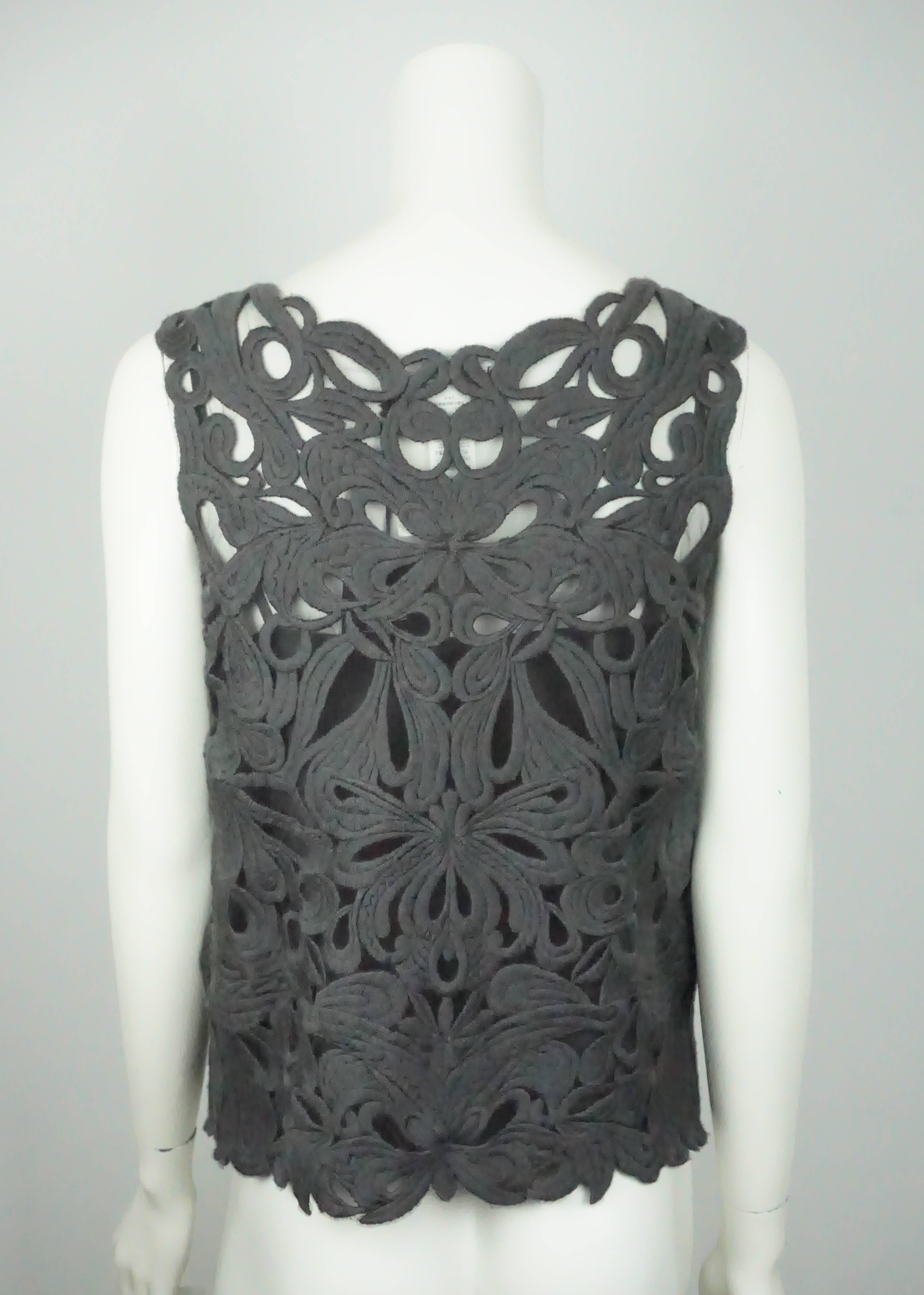 Black Les Copains Grey Wool Lace Sleeveless Top - 46 - NWT