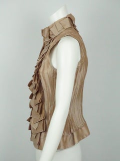 Marie Saint Pierre Champagne Top w/ Zipper & Ruffle Down Front - 1