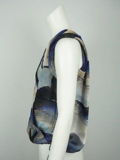 Robert Rodriguez Blue Printed Silk Chiffon Sleeveless Top - 4