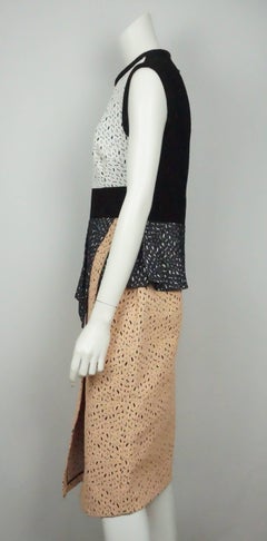 Proenza Schouler Black White and Peach Embroidered Asymmetrical Dress