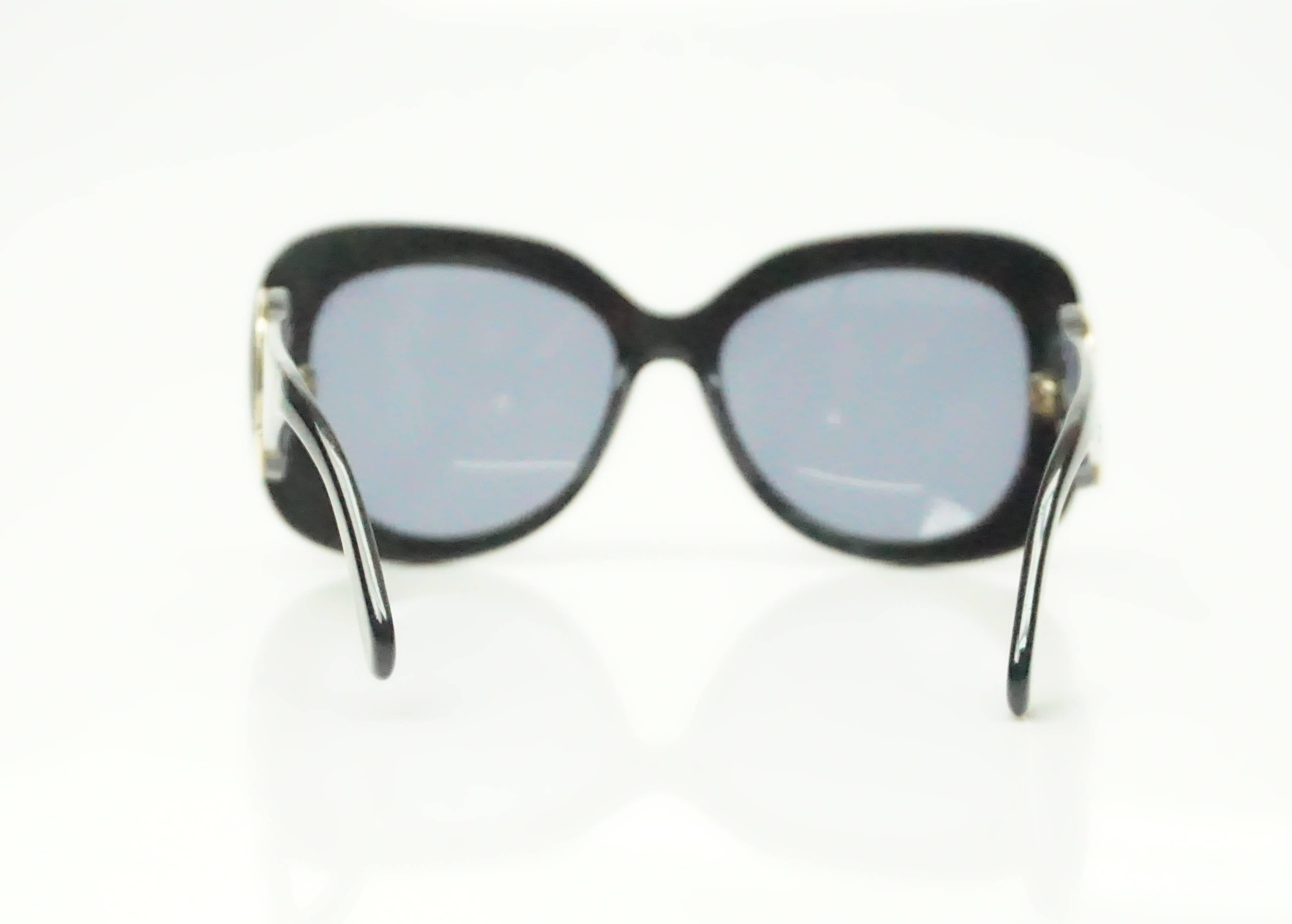 Gray Chanel Black w/ Gold CC Logo Sunglasses