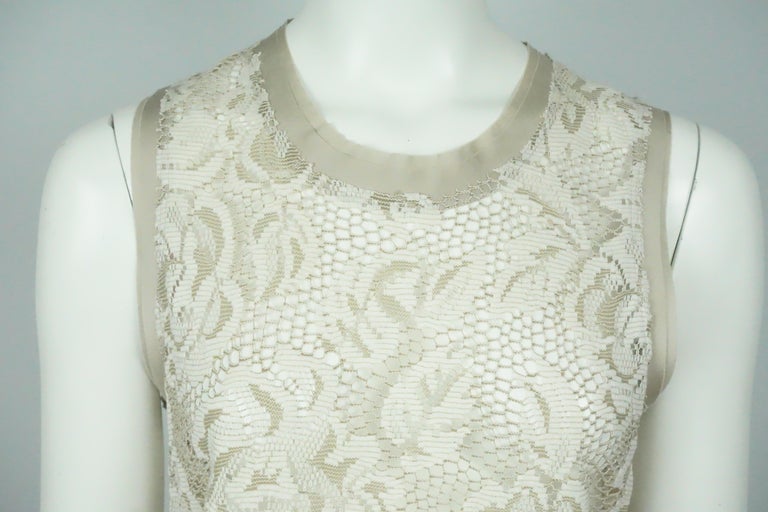 Dolce and Gabbana Taupe Sleeveless Lace Top For Sale at 1stDibs