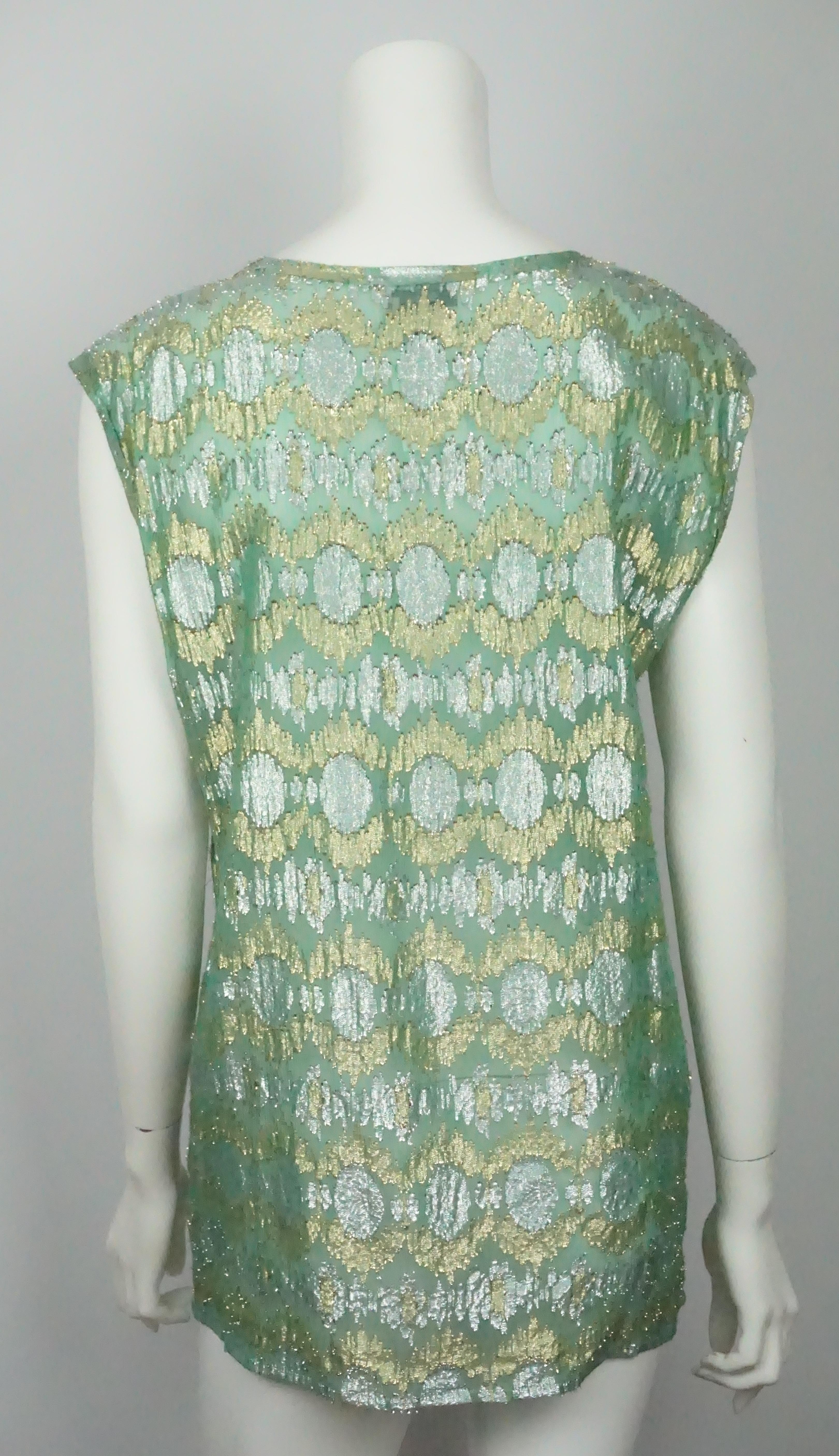 Lanvin Green, Gold, and Silver Metallic Sleeveless Top - 40 In Excellent Condition In West Palm Beach, FL