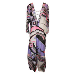 Pucci Purple, Pink, Black Geometric Print Caftan - 12