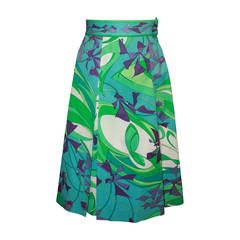 Pucci 1960s Blue & Green Floral Print Skirt - 10 7