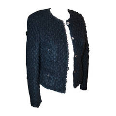 Chanel Navy Mohair Double Pocket Jacket - 38