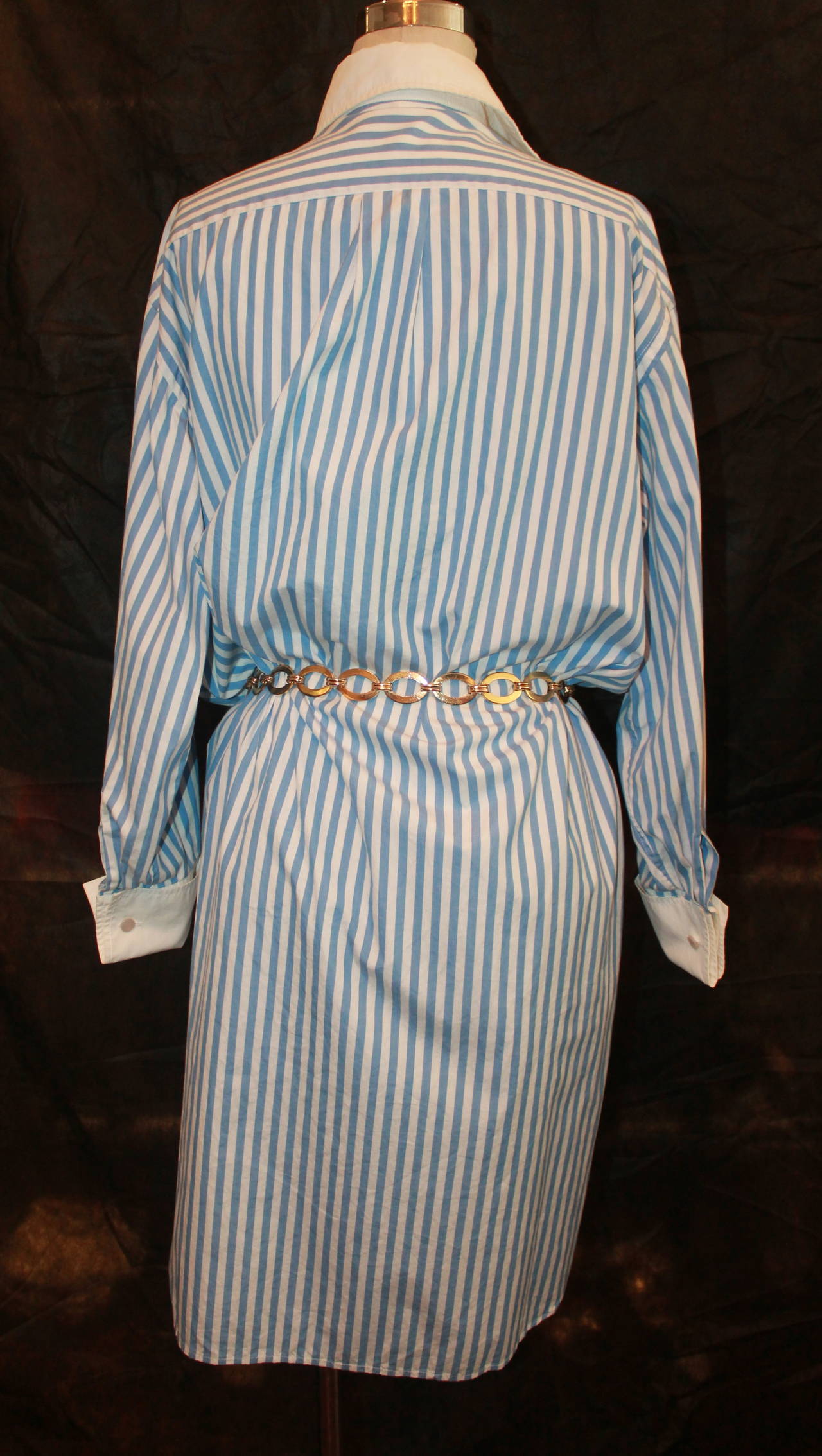 Chanel Sky Blue & White Striped Shirt Dress - L 1