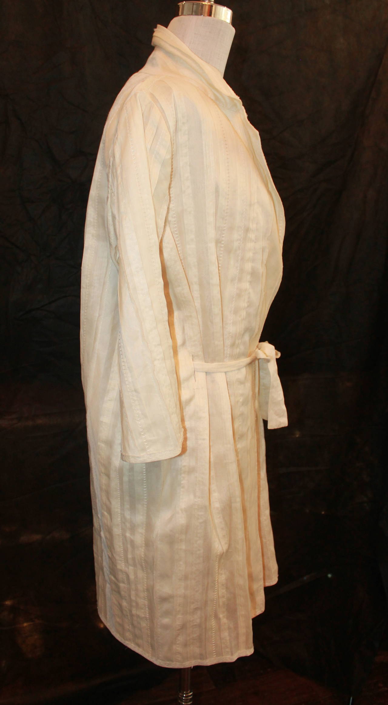 Beige Brioni Creme Silk Organdy Dress & Coat - 42