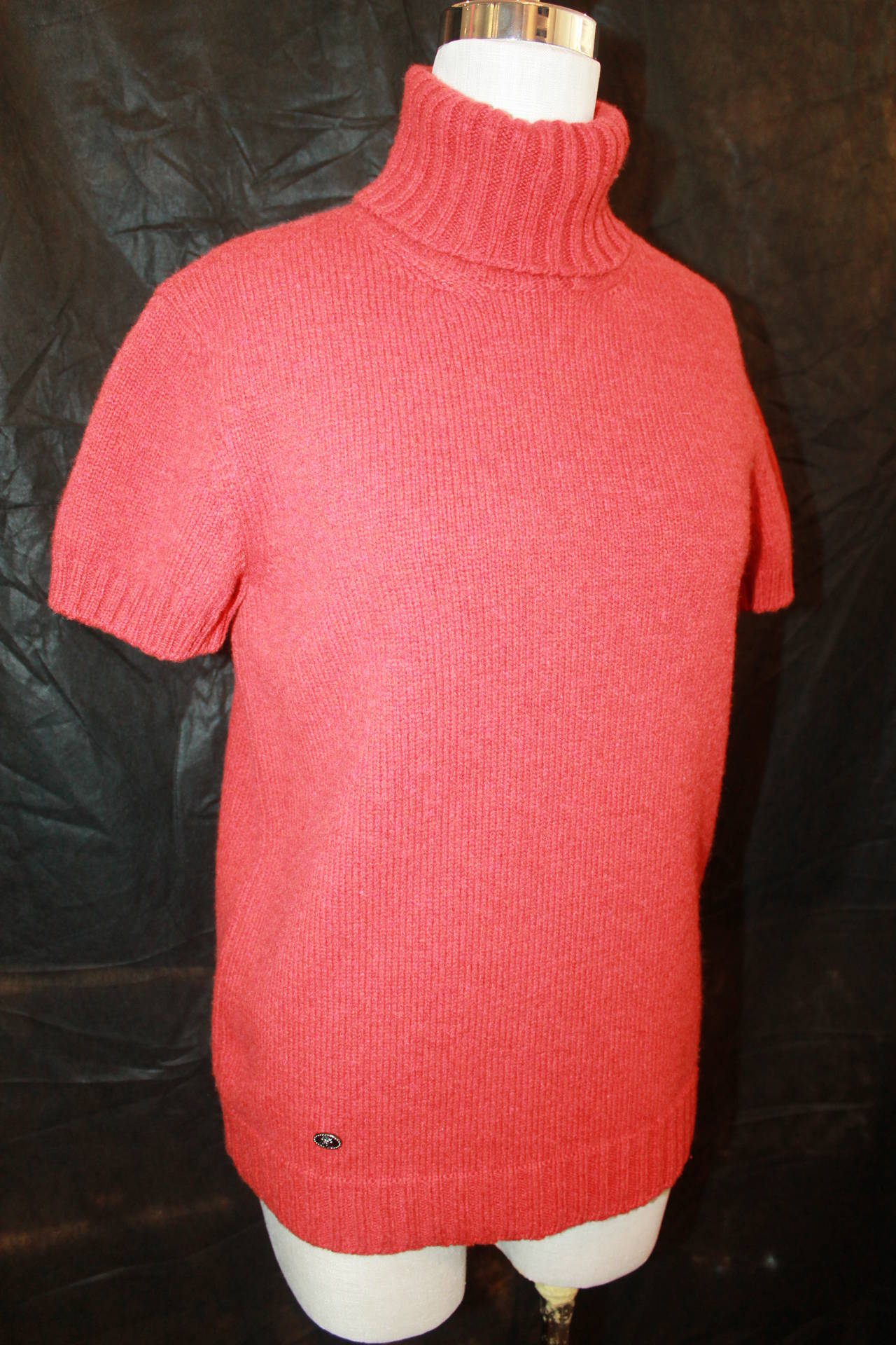 Chanel 1980s Red Wool Turtleneck Short Sleeve Sweater at 1stDibs