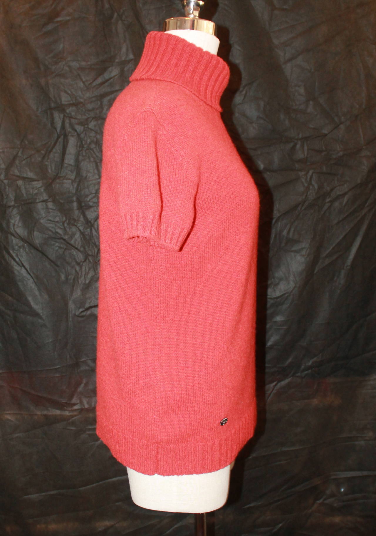 Women's Chanel 1980s Red Wool Turtleneck Short Sleeve Sweater