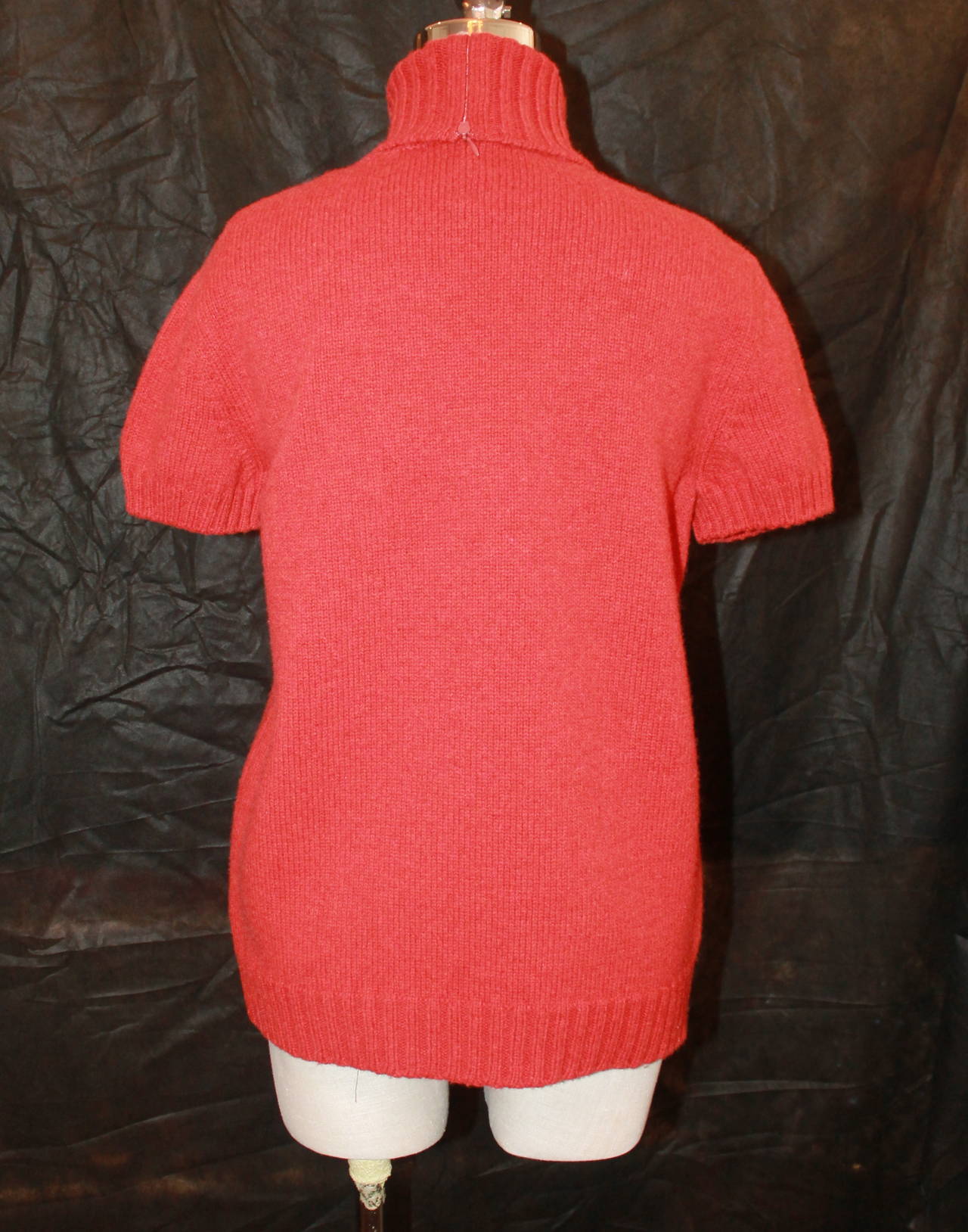 Chanel 1980s Red Wool Turtleneck Short Sleeve Sweater 1