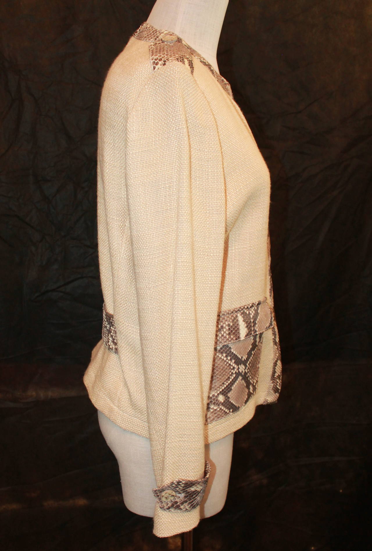 Dolce & Gabbana Tan Linen Jacket with Python Accents In Good Condition In West Palm Beach, FL
