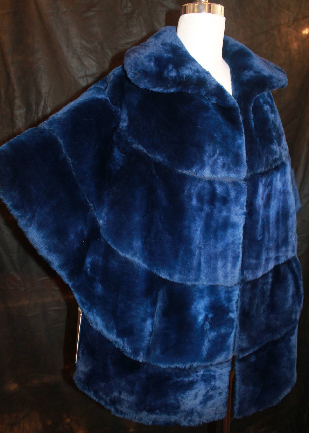 Olivia Preckel Royal Blue Sheared Beaver Swing Coat - M. This coat is in excellent condition and has never been worn. 

Measurements:
Sleeve Length- 12
