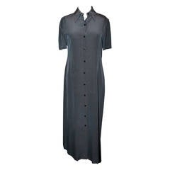 Chanel 1990s Navy Silk Short Sleeve Long Shirt Dress 10