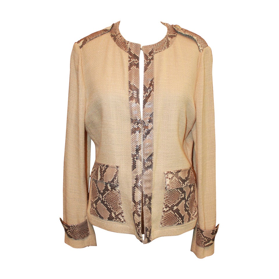 Dolce & Gabbana Tan Linen Jacket with Python Accents