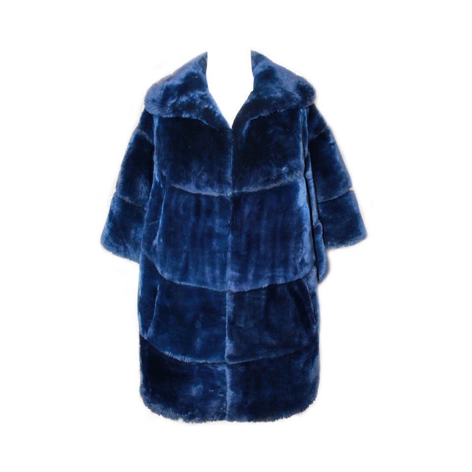 Olivia Preckel Royal Blue Sheared Beaver Swing Coat - M