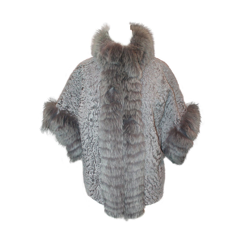 Olivia Preckel Grey Broadtail & Fox Fur Jacket - M