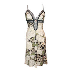 Roberto Cavalli Black & Tan Floral Print Jersey Dress - rt. $3, 995