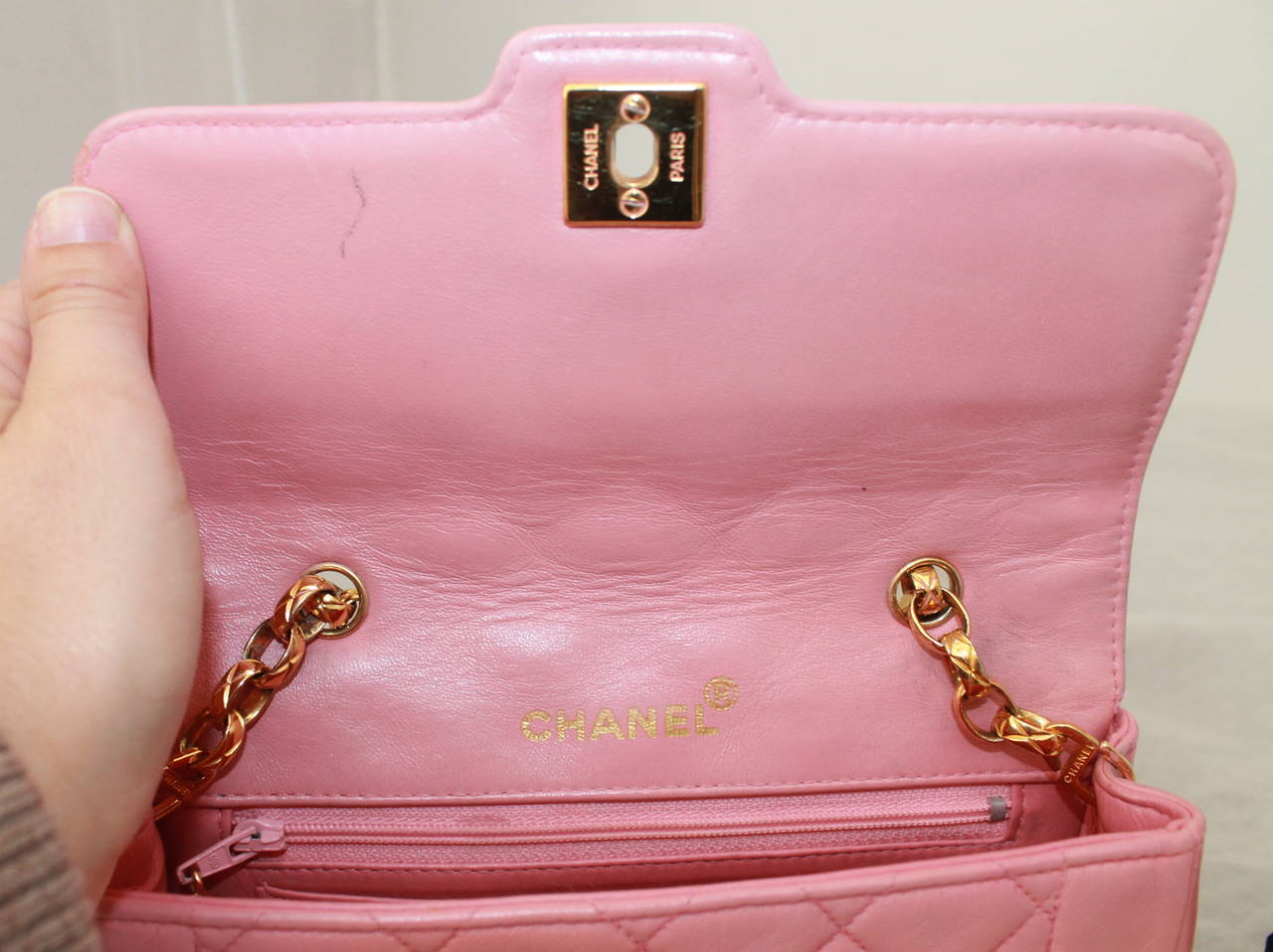 Chanel Pink Quilted Lambskin Handbag GHW - circa 1991 In Fair Condition In West Palm Beach, FL
