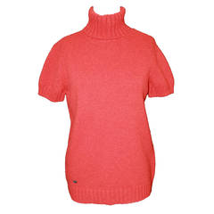 Vintage Chanel 1980s Red Wool Turtleneck Short Sleeve Sweater