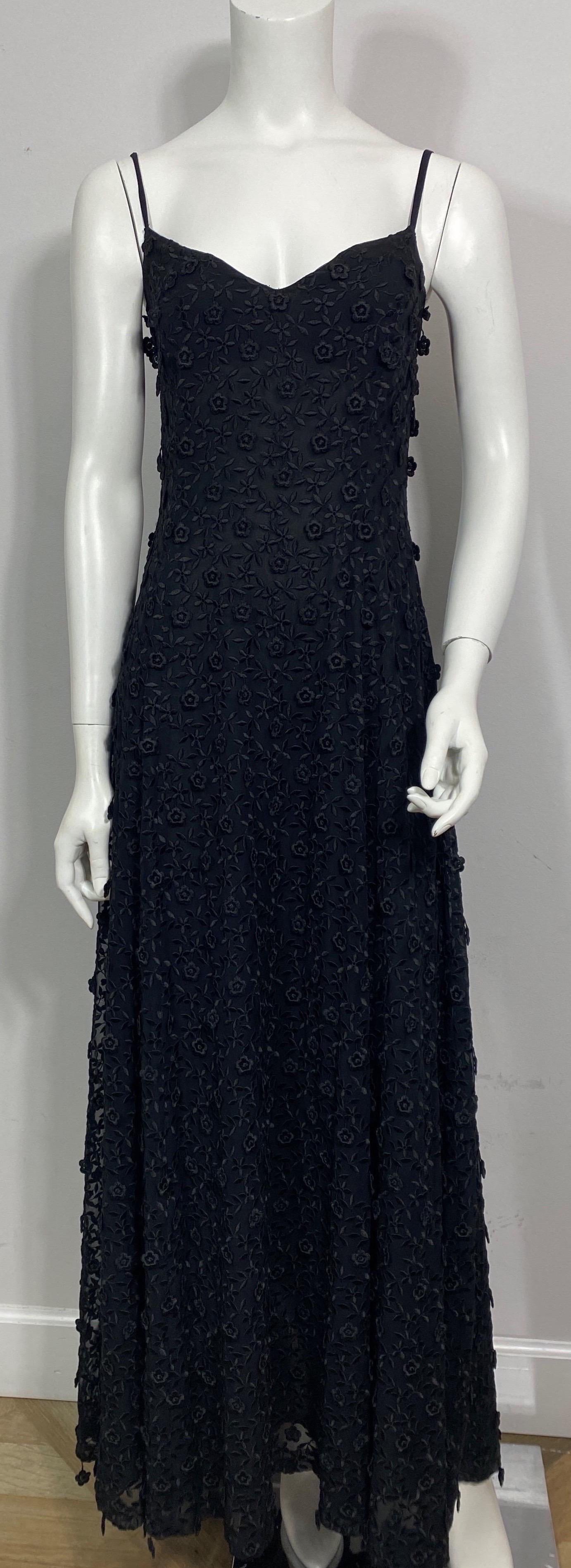Noir Escada Couture 1990 - Robe noire avec applications brodées - Taille 36 en vente
