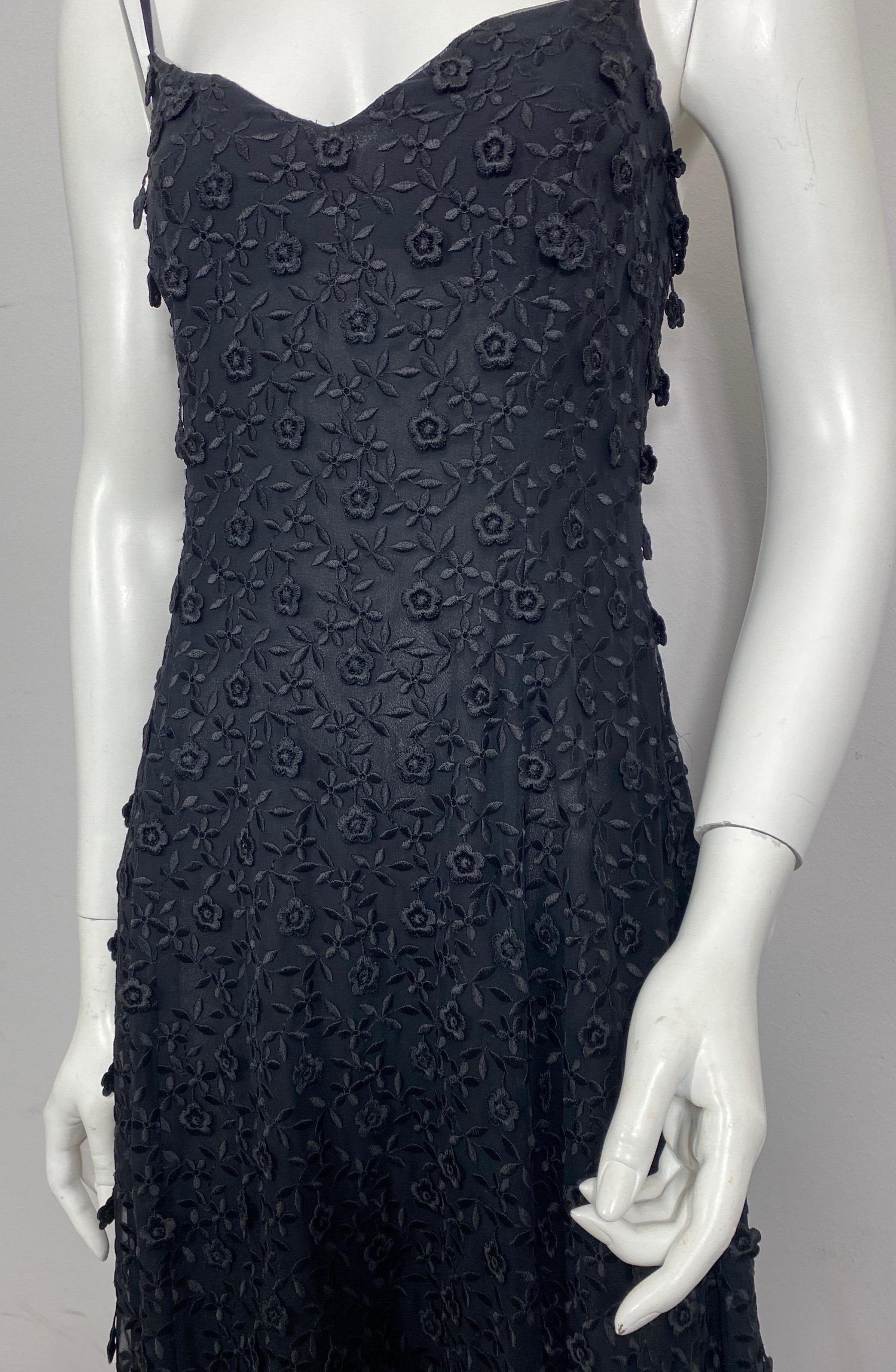 Women's Escada Couture 1990’s Black Embroidered Applique Gown-Size 36 For Sale