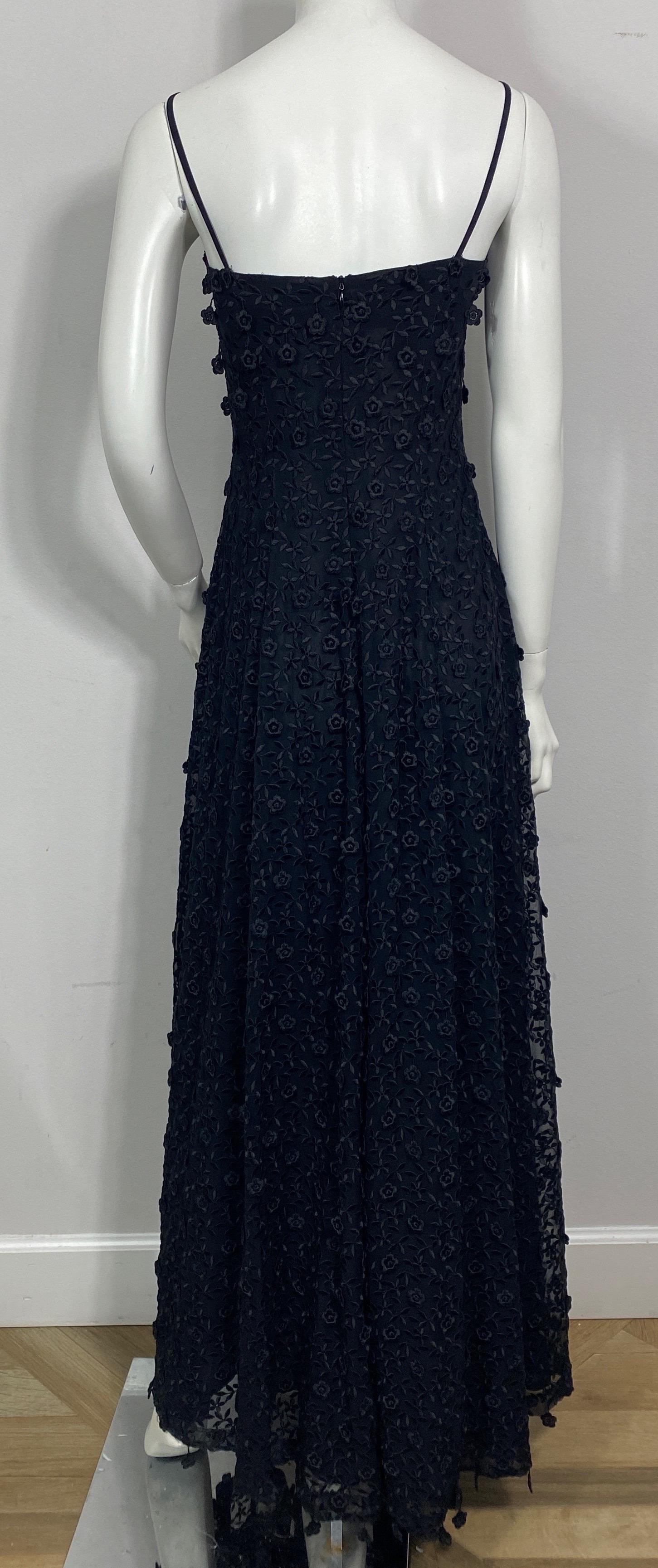 Escada Couture 1990’s Black Embroidered Applique Gown-Size 36 For Sale 3