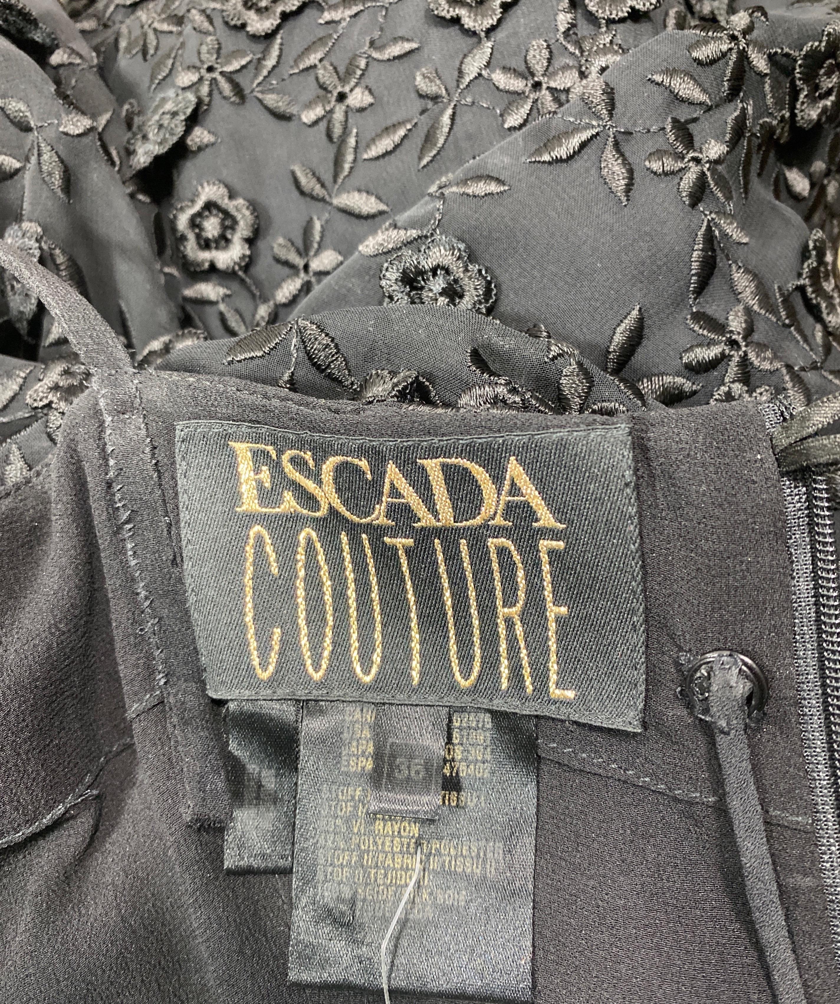 Escada Couture 1990’s Black Embroidered Applique Gown-Size 36 For Sale 6