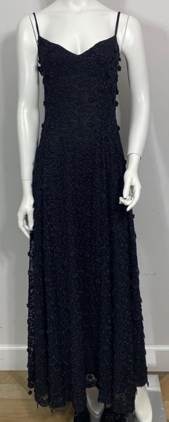 Vintage Escada Couture 1990’s Black Embroidered Applique Gown-Size 36