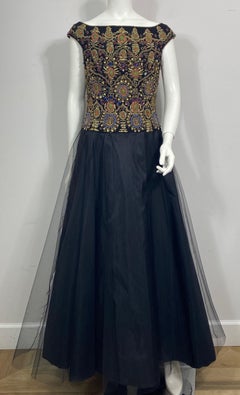 Escada 1990’s Black Silk and Tulle Gown w/ Heavily Beaded Bodice - Size 38