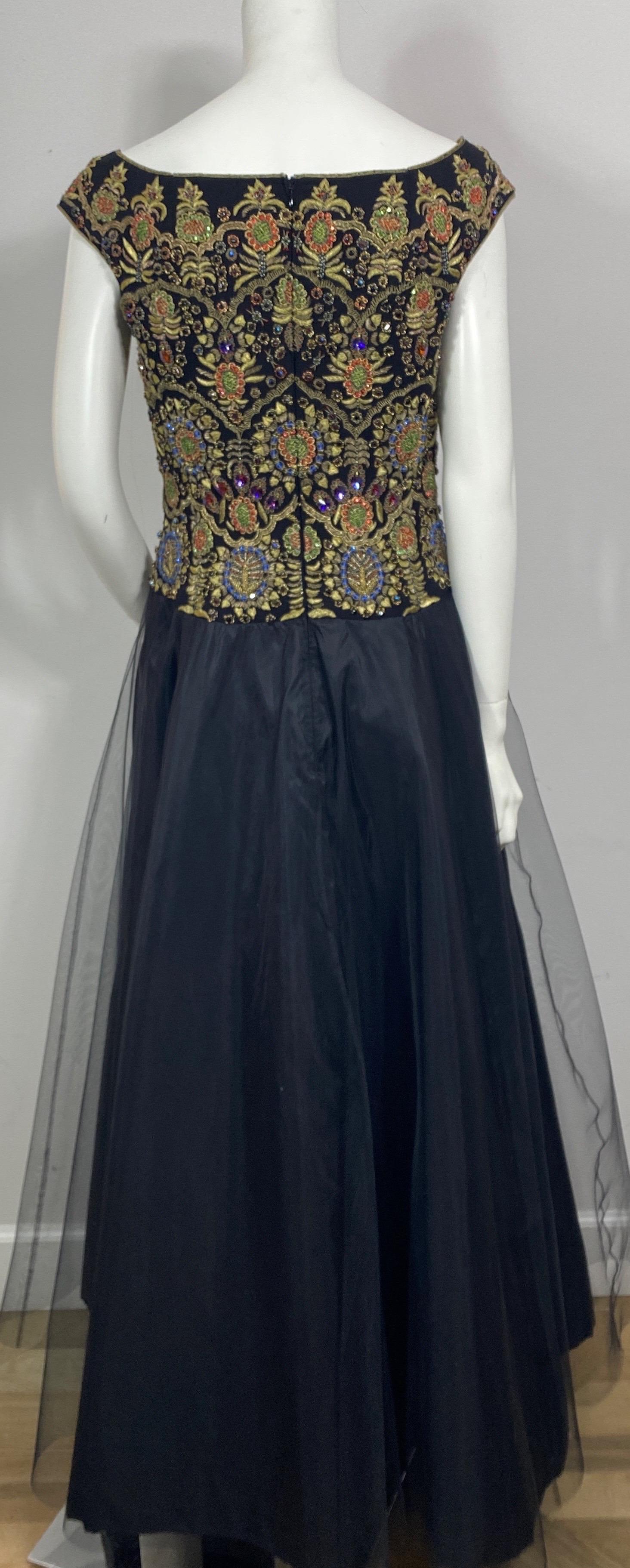 Escada 1990’s Black Silk and Tulle Gown w/ Heavily Beaded Bodice - Size 38 For Sale 8
