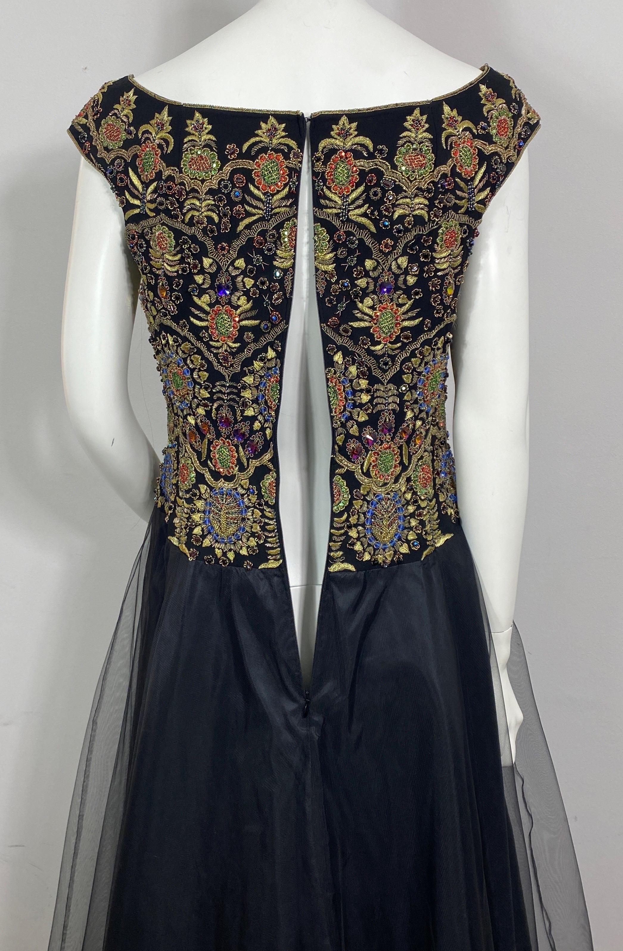 Escada 1990’s Black Silk and Tulle Gown w/ Heavily Beaded Bodice - Size 38 For Sale 9
