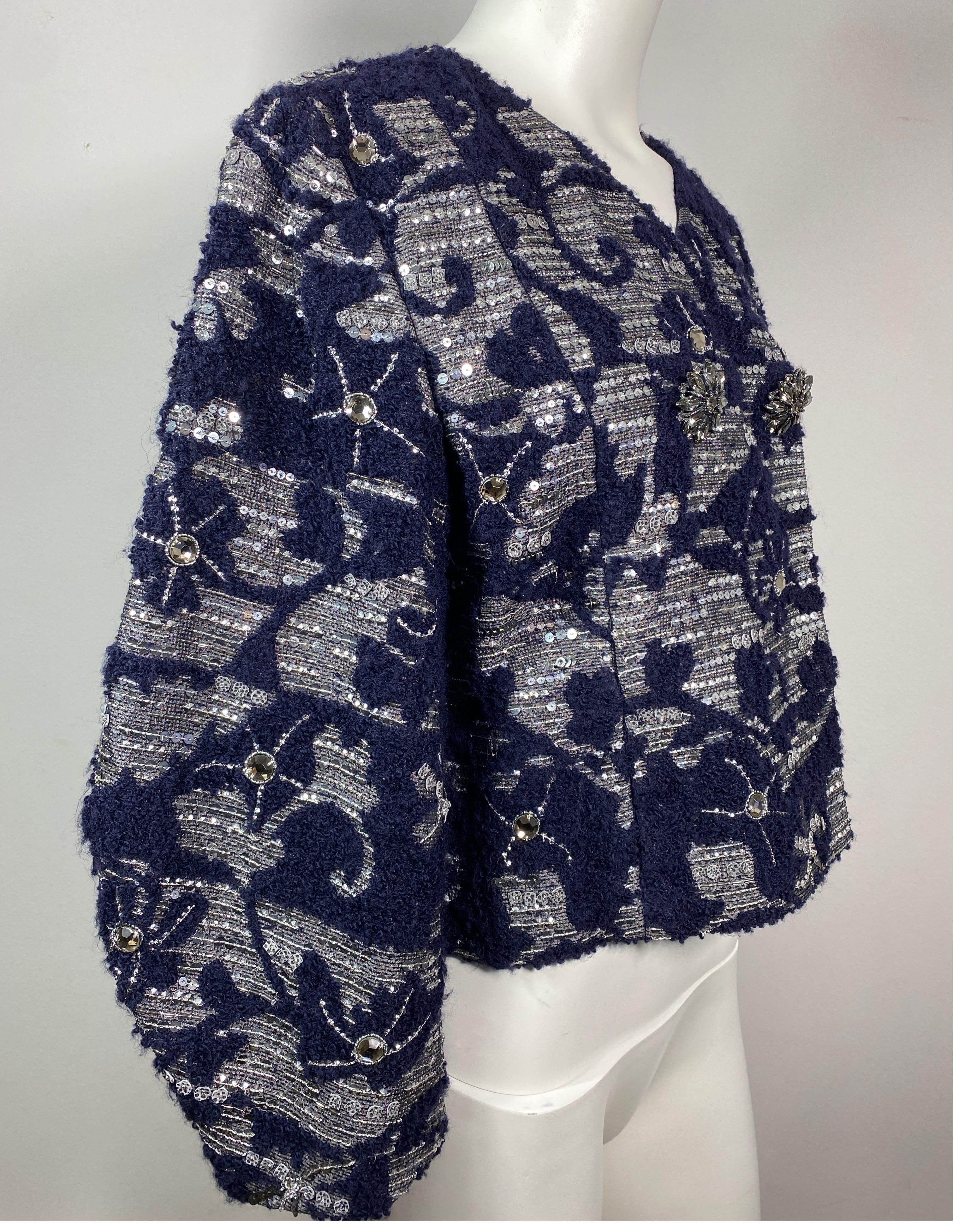 Oscar de la Renta Herbst 2007 Vintage Aubergine & Silber Tweed Jacke - Größe 10 im Angebot 10