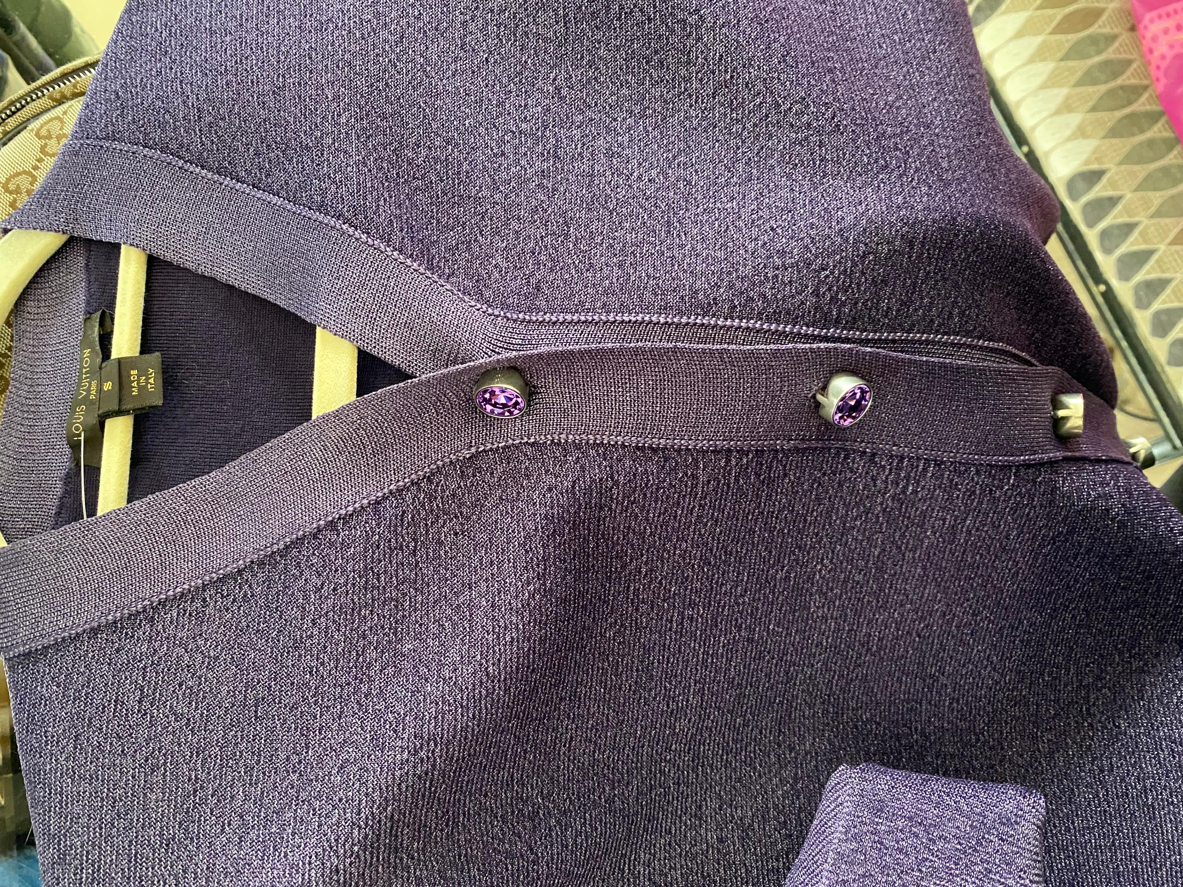 Louis Vuitton Purple Metallic Cardigan with Rhinestone Buttons – S In Excellent Condition For Sale In West Palm Beach, FL
